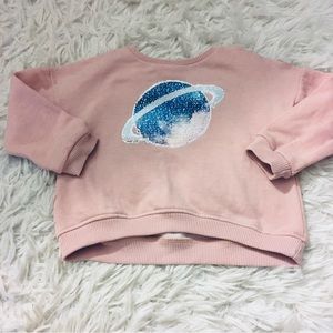 EUC Zara pink Space planet reversible sequin Sweatshirt